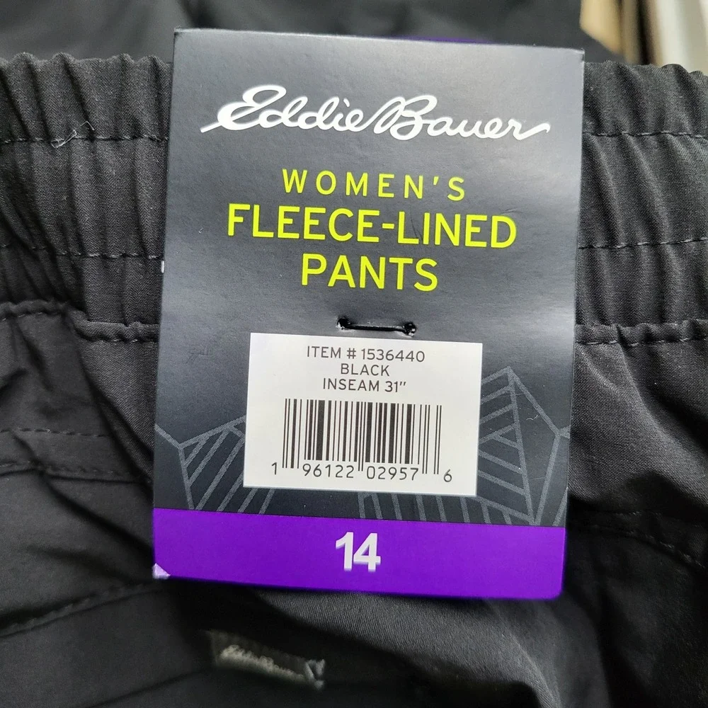 Eddie Bauer Women Pants 14 Black Sweatpants Fleece Lined Gorpcore 30